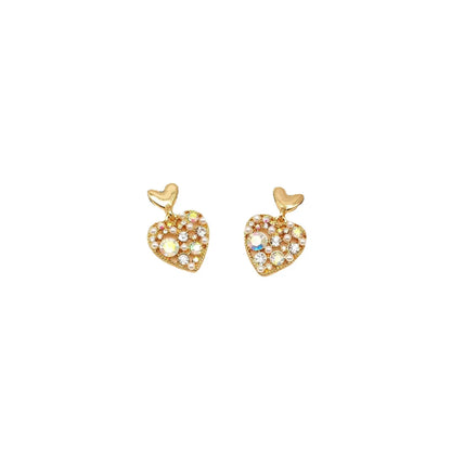 1 Pair Simple Style Heart Shape Alloy Inlay Rhinestones Valentine's Day Women's Drop Earrings