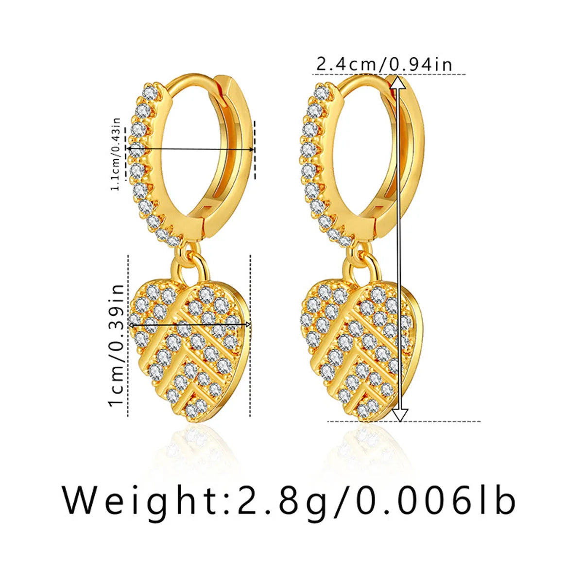 1 Pair Simple Style Heart Shape Asymmetrical Plating Copper Zircon Earrings