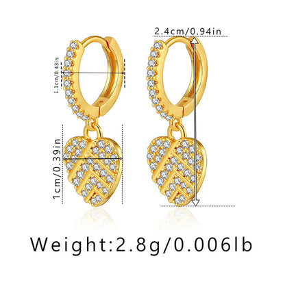 1 Pair Simple Style Heart Shape Asymmetrical Plating Copper Zircon Earrings