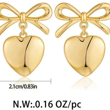 1 Pair Simple Style Heart Shape Bow Knot Plating Alloy Earrings