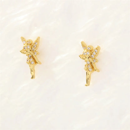 1 Pair Simple Style Heart Shape Butterfly Bow Knot Plating Inlay Copper Zircon 18k Gold Plated Ear Studs