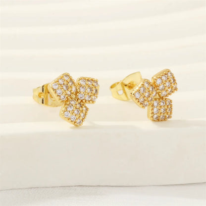 1 Pair Simple Style Heart Shape Butterfly Bow Knot Plating Inlay Copper Zircon 18k Gold Plated Ear Studs