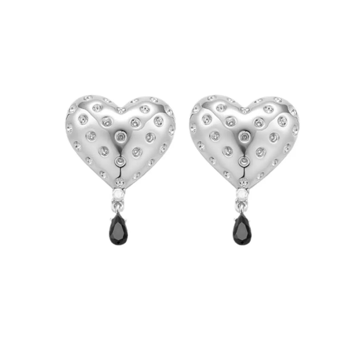 1 Pair Simple Style Heart Shape Carving Sterling Silver Ear Studs