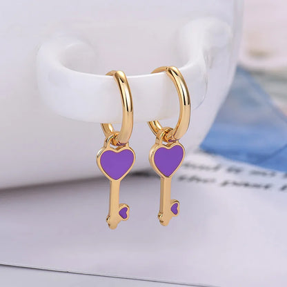 1 Pair Simple Style Heart Shape Copper Enamel Drop Earrings