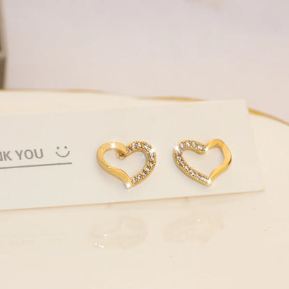 1 Pair Simple Style Heart Shape Crown Bow Knot Plating Copper Zircon Ear Studs