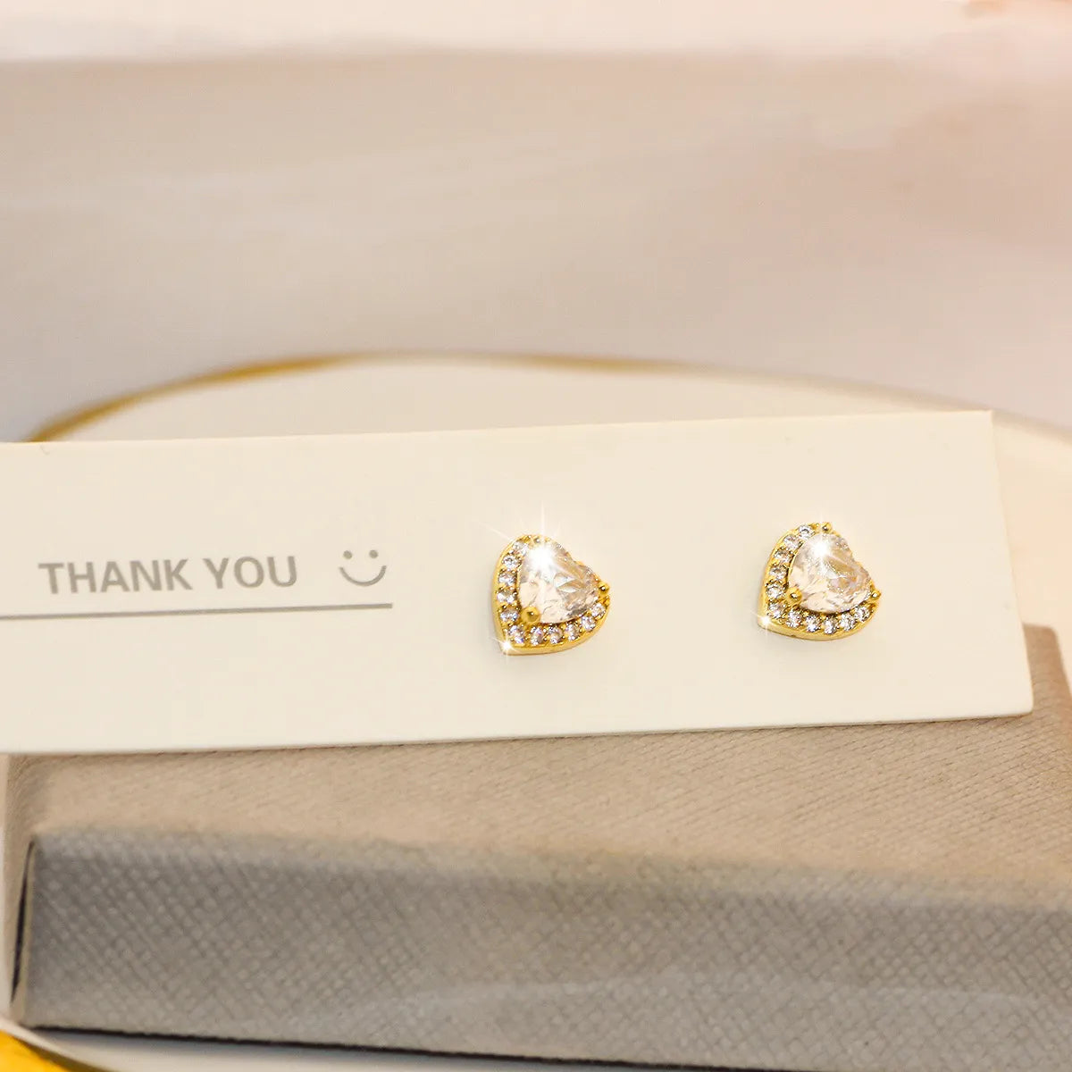 1 Pair Simple Style Heart Shape Crown Bow Knot Plating Copper Zircon Ear Studs