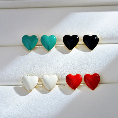 1 Pair Simple Style Heart Shape Enamel Copper Ear Studs