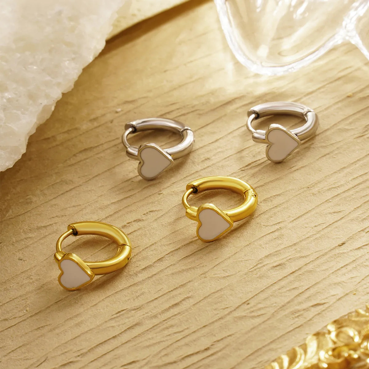 1 Pair Simple Style Heart Shape Enamel Plating 304 Stainless Steel 18K Gold Plated Earrings