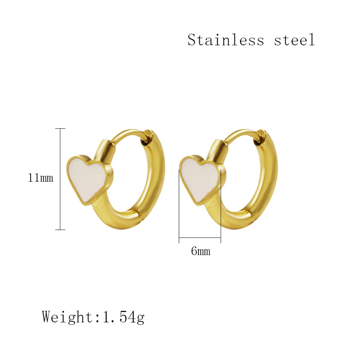 1 Pair Simple Style Heart Shape Enamel Plating 304 Stainless Steel 18K Gold Plated Earrings