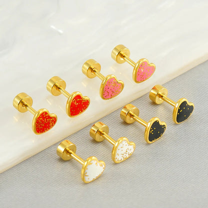 1 Pair Simple Style Heart Shape Enamel Plating Stainless Steel Ear Studs