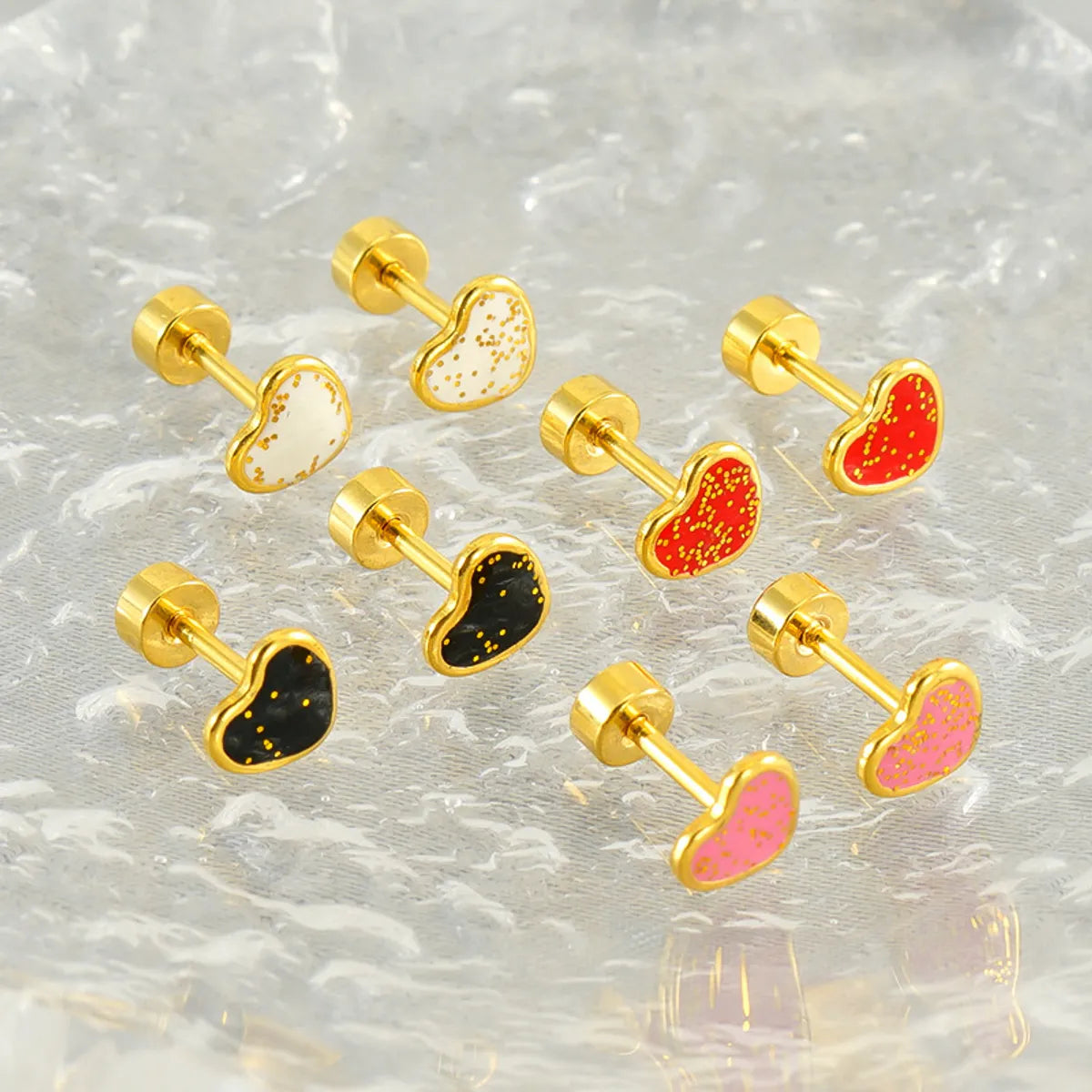 1 Pair Simple Style Heart Shape Enamel Plating Stainless Steel Ear Studs