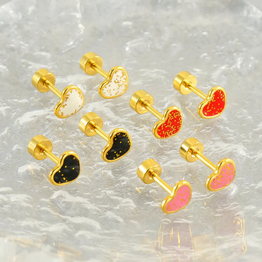 1 Pair Simple Style Heart Shape Enamel Plating Stainless Steel Ear Studs