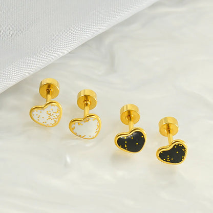 1 Pair Simple Style Heart Shape Enamel Plating Stainless Steel Ear Studs