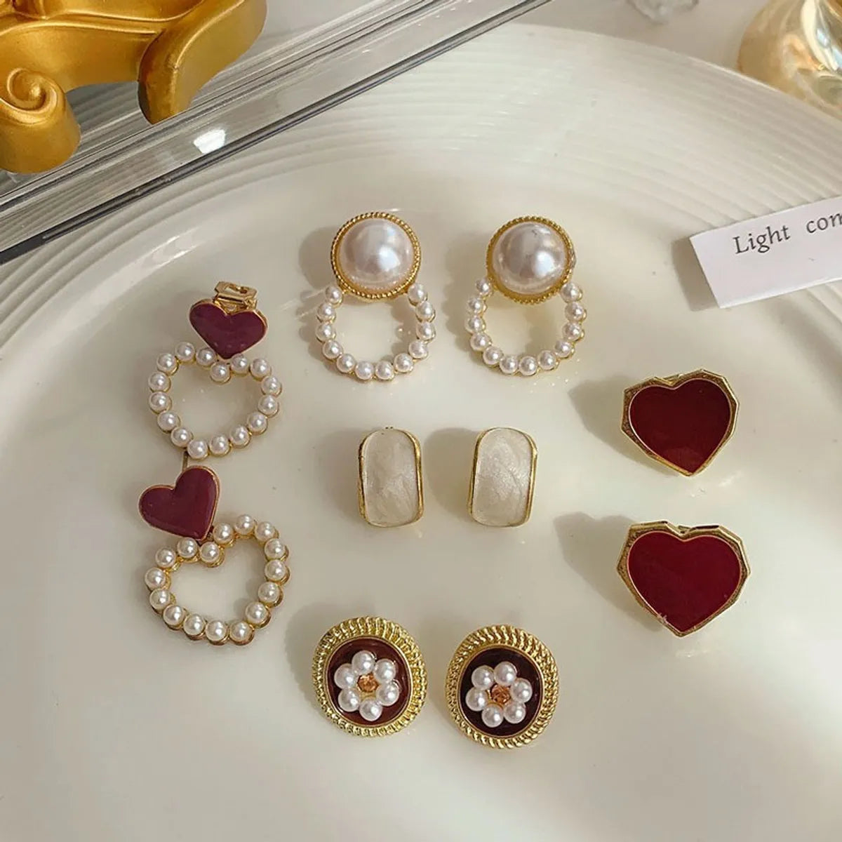 1 Pair Simple Style Heart Shape Flower Alloy Inlay Rhinestones Women'S Earrings