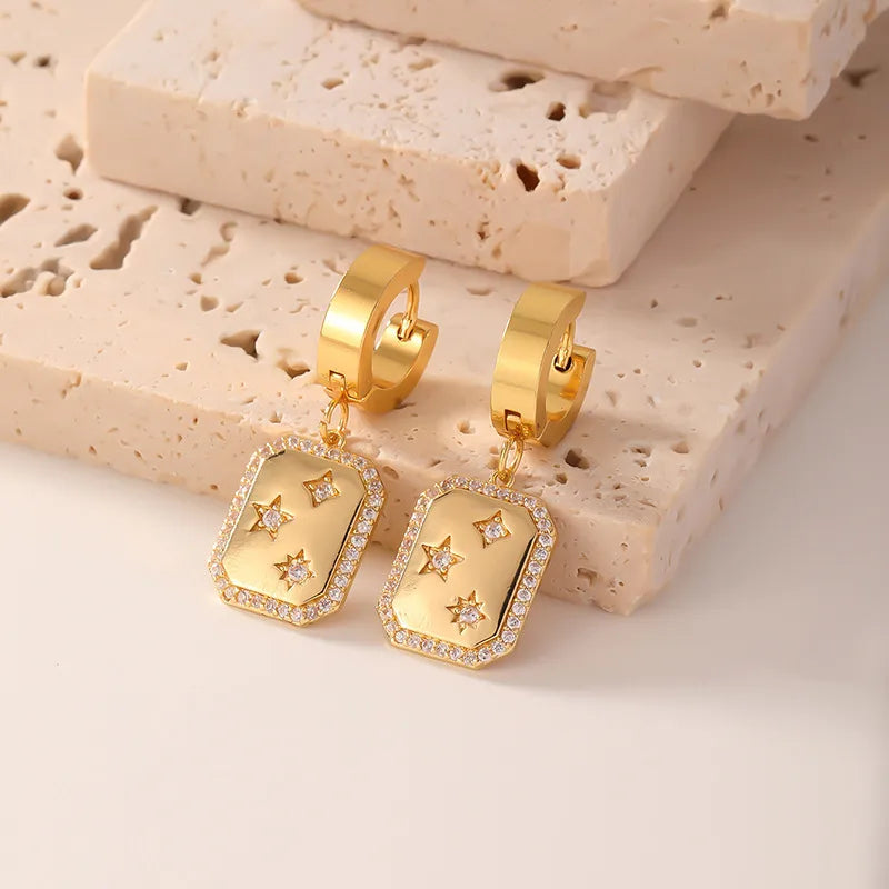 1 Pair Simple Style Heart Shape Flower Plating Inlay Copper Artificial Gemstones Earrings