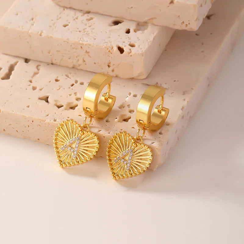 1 Pair Simple Style Heart Shape Flower Plating Inlay Copper Artificial Gemstones Earrings