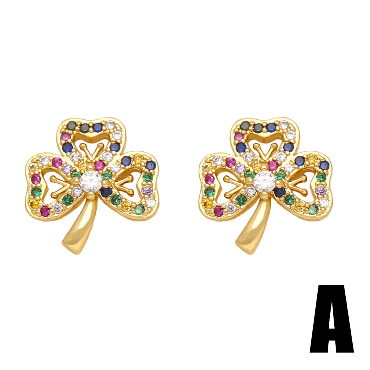 1 Pair Simple Style Heart Shape Flower Plating Inlay Copper Zircon 18k Gold Plated Ear Studs