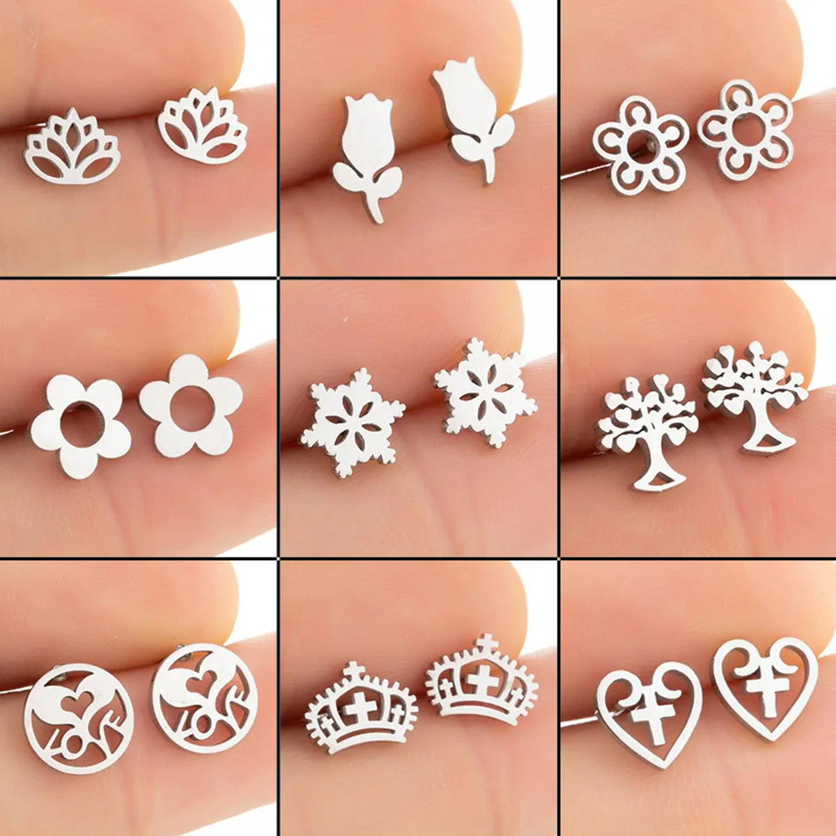 1 Pair Simple Style Heart Shape Flower Titanium Steel Ear Studs