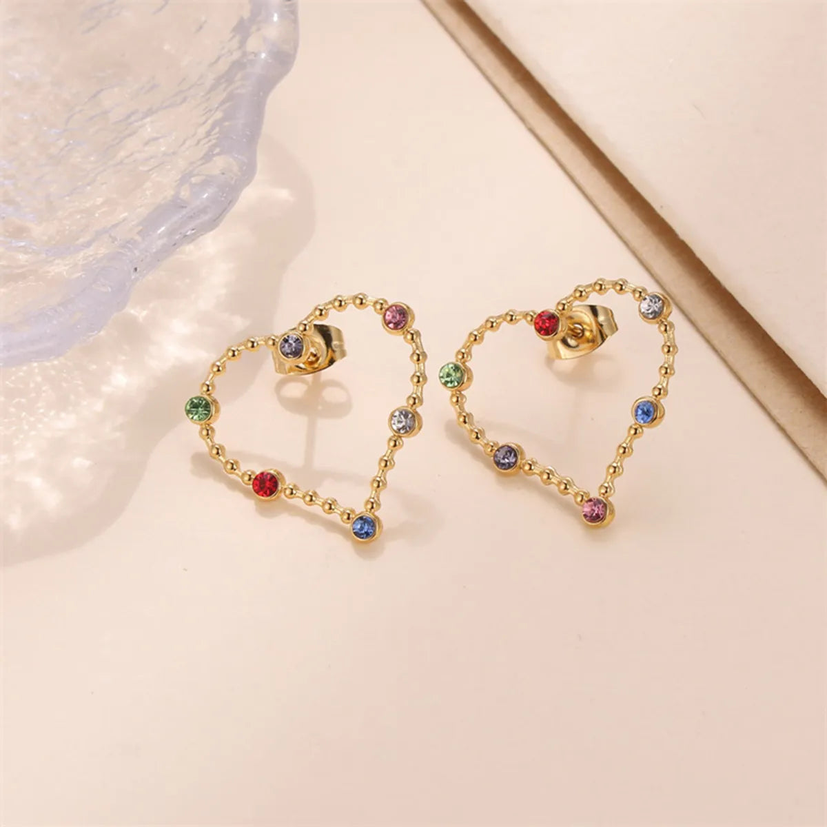 1 Pair Simple Style Heart Shape Heart Plating Inlay Stainless Steel Zircon Gold Plated Ear Studs