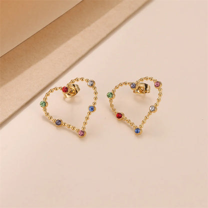 1 Pair Simple Style Heart Shape Heart Plating Inlay Stainless Steel Zircon Gold Plated Ear Studs