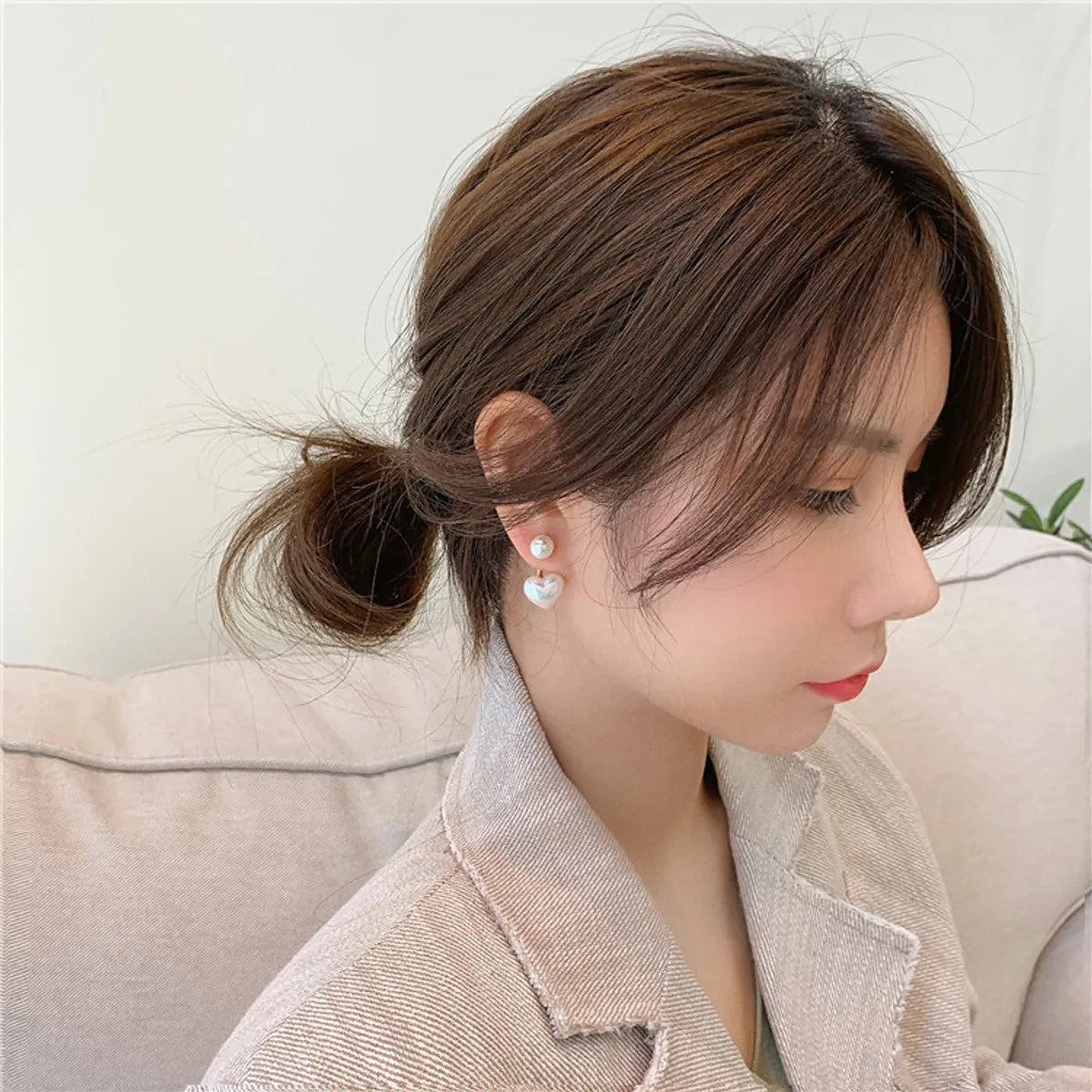 1 Pair Simple Style Heart Shape Imitation Pearl Alloy Plating Women'S Drop Earrings