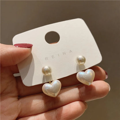 1 Pair Simple Style Heart Shape Imitation Pearl Alloy Plating Women'S Drop Earrings