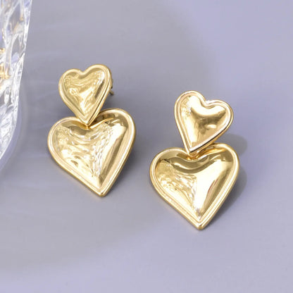 1 Pair Simple Style Heart Shape Inlay 304 Stainless Steel Titanium Steel Rhinestones 18K Gold Plated Drop Earrings