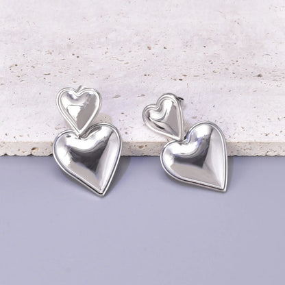 1 Pair Simple Style Heart Shape Inlay 304 Stainless Steel Titanium Steel Rhinestones 18K Gold Plated Drop Earrings