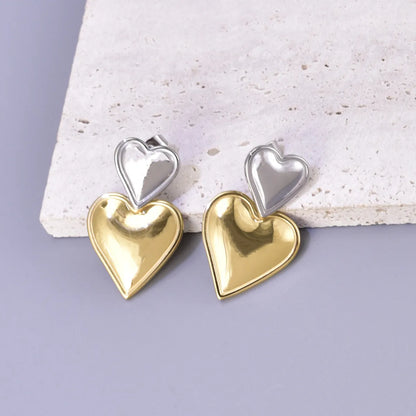 1 Pair Simple Style Heart Shape Inlay 304 Stainless Steel Titanium Steel Rhinestones 18K Gold Plated Drop Earrings