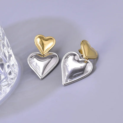 1 Pair Simple Style Heart Shape Inlay 304 Stainless Steel Titanium Steel Rhinestones 18K Gold Plated Drop Earrings