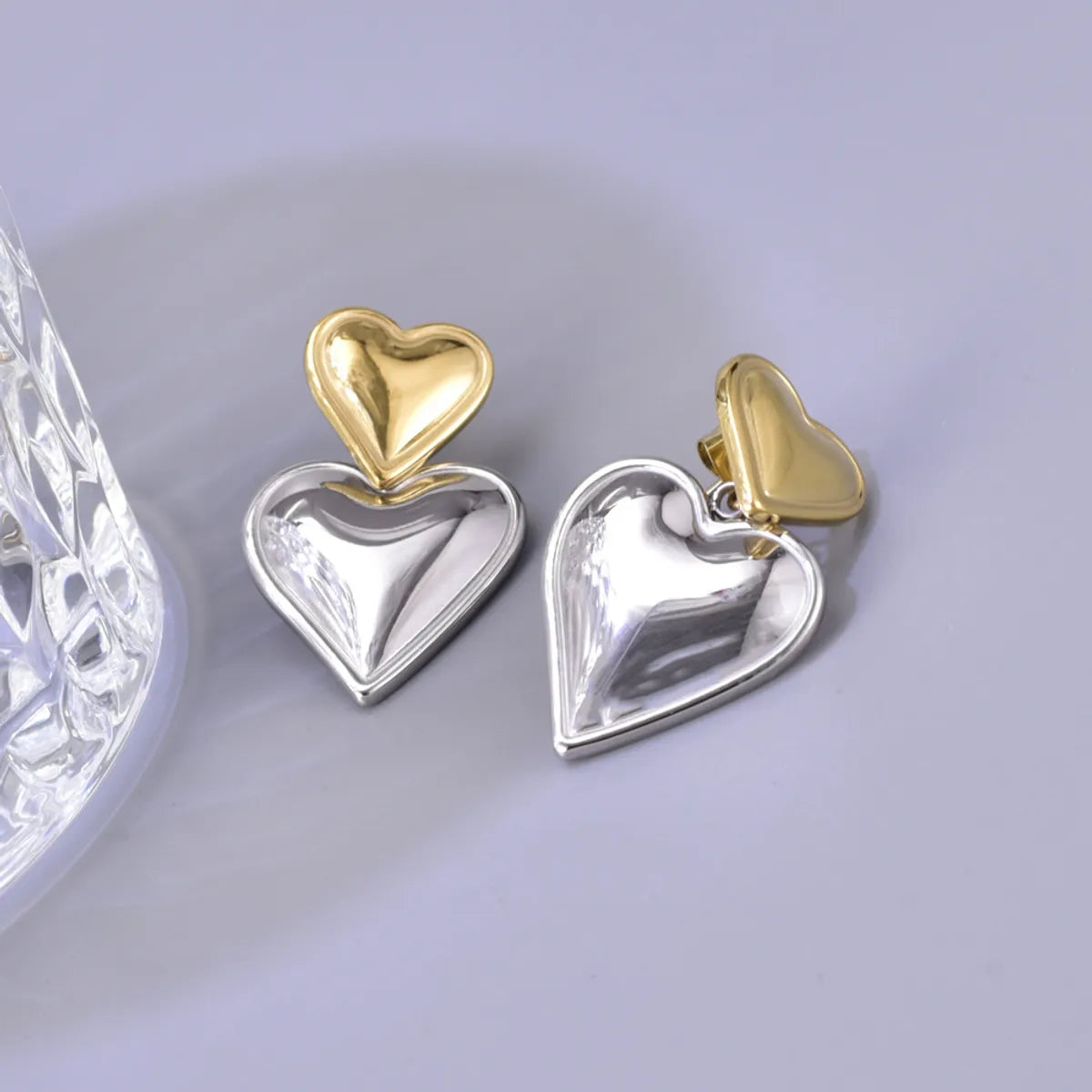 1 Pair Simple Style Heart Shape Inlay 304 Stainless Steel Titanium Steel Rhinestones 18K Gold Plated Drop Earrings