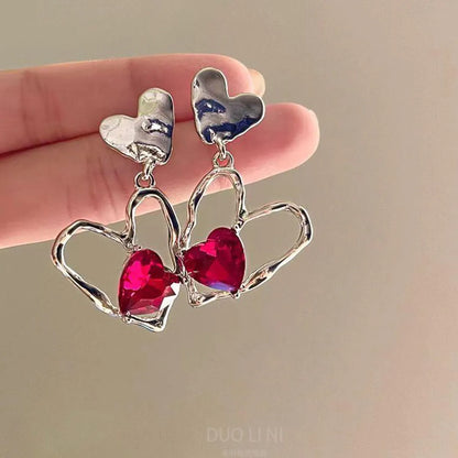 1 Pair Simple Style Heart Shape Inlay Alloy Gem Drop Earrings