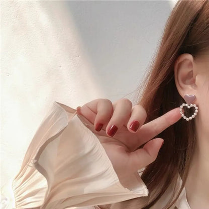 1 Pair Simple Style Heart Shape Inlay Alloy Pearl Drop Earrings