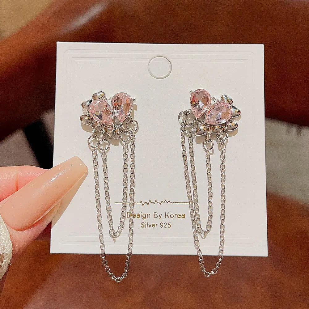 1 Pair Simple Style Heart Shape Inlay Alloy Zircon Drop Earrings