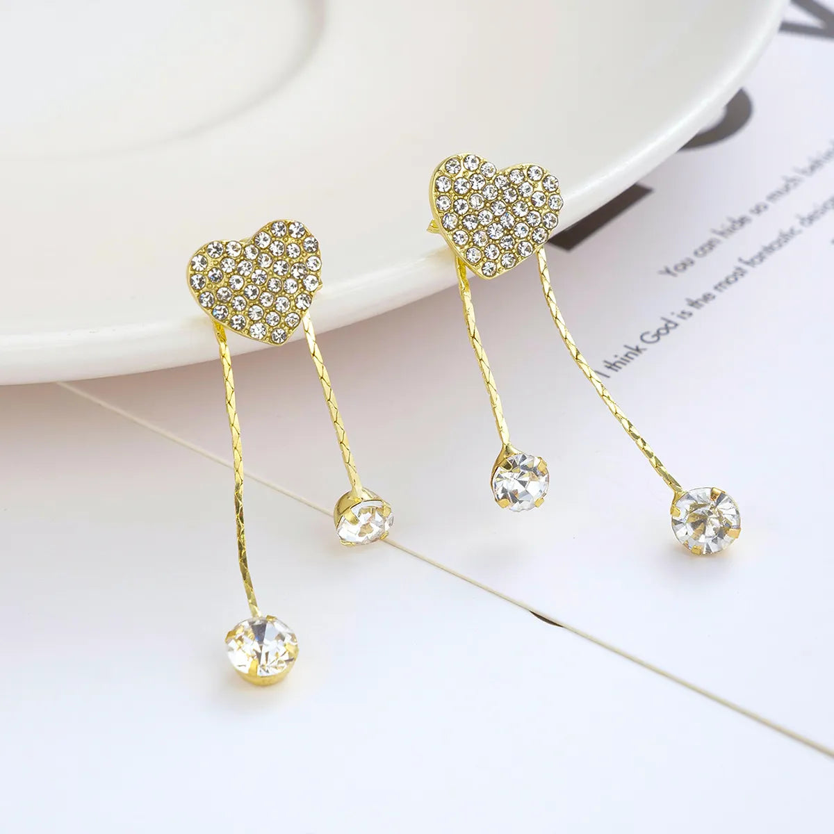 1 Pair Simple Style Heart Shape Inlay Alloy Zircon Drop Earrings