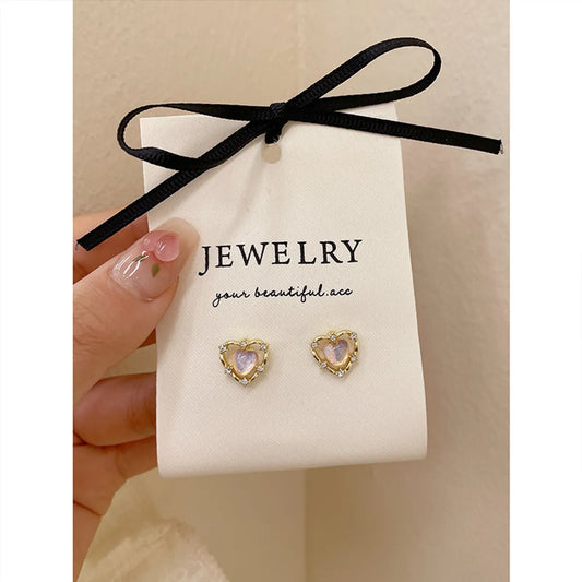 1 Pair Simple Style Heart Shape Inlay Alloy Zircon Ear Studs