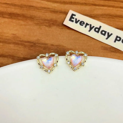 1 Pair Simple Style Heart Shape Inlay Alloy Zircon Ear Studs