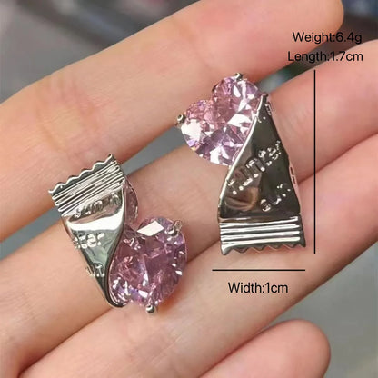 1 Pair Simple Style Heart Shape Inlay Alloy Zircon Ear Studs