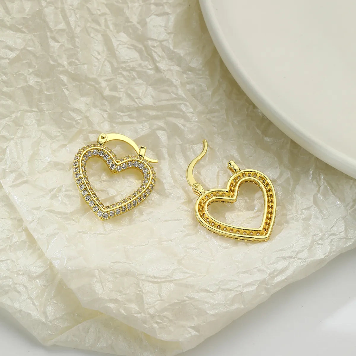 1 Pair Simple Style Heart Shape Inlay Copper Zircon 18K Gold Plated Earrings