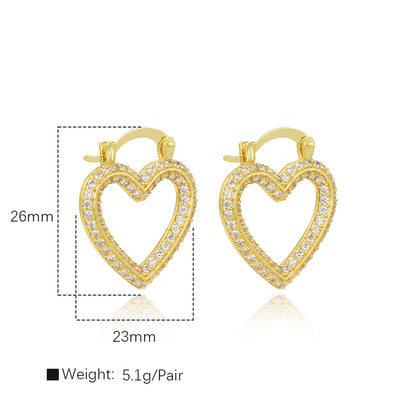 1 Pair Simple Style Heart Shape Inlay Copper Zircon 18K Gold Plated Earrings