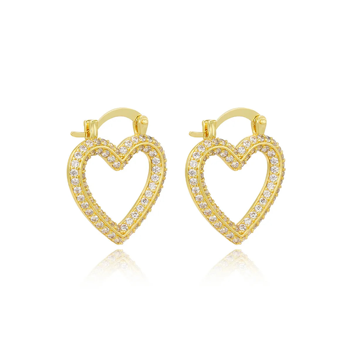 1 Pair Simple Style Heart Shape Inlay Copper Zircon 18K Gold Plated Earrings