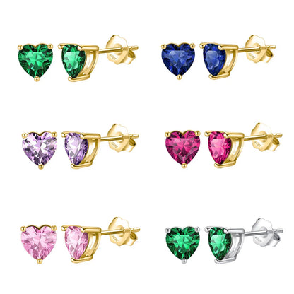 1 Pair Simple Style Heart Shape Inlay Copper Zircon Ear Studs