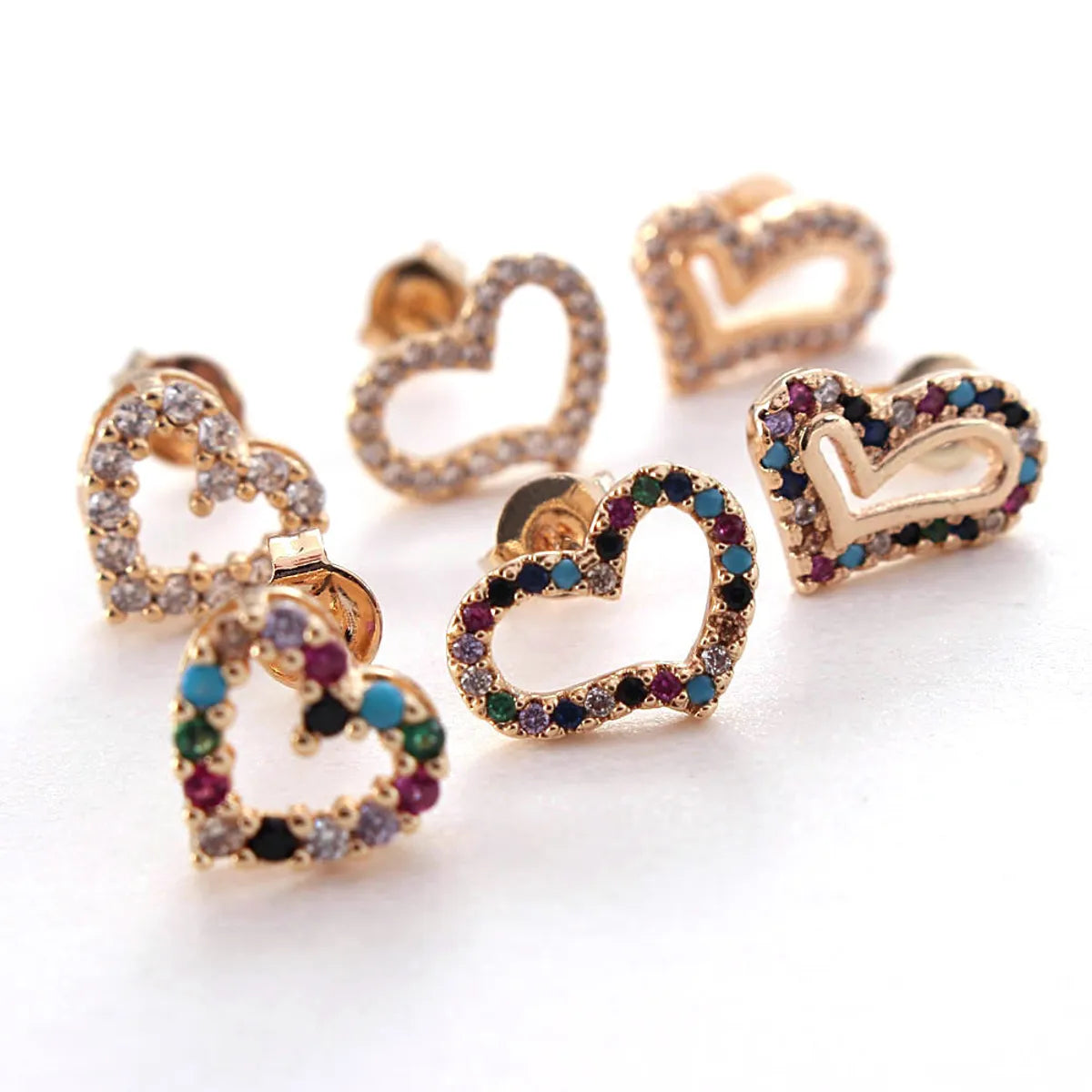 1 Pair Simple Style Heart Shape Inlay Copper Zircon Gold Plated Ear Studs