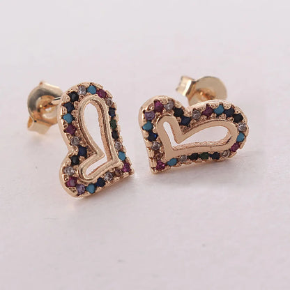 1 Pair Simple Style Heart Shape Inlay Copper Zircon Gold Plated Ear Studs