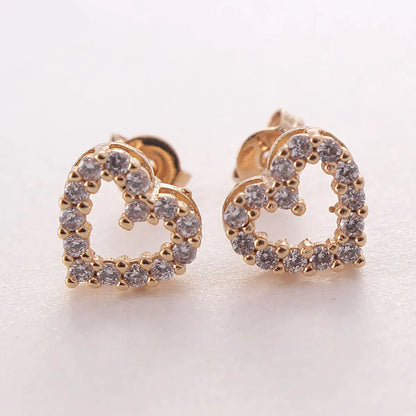 1 Pair Simple Style Heart Shape Inlay Copper Zircon Gold Plated Ear Studs