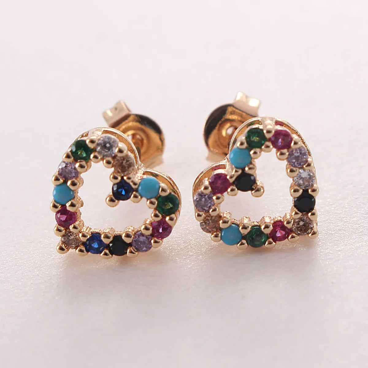 1 Pair Simple Style Heart Shape Inlay Copper Zircon Gold Plated Ear Studs