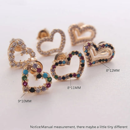 1 Pair Simple Style Heart Shape Inlay Copper Zircon Gold Plated Ear Studs