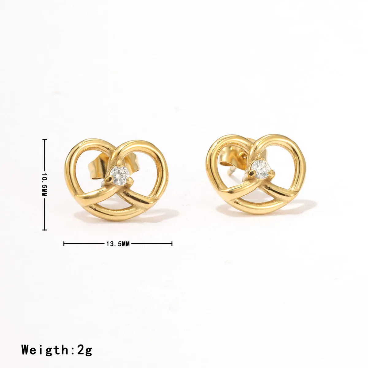 1 Pair Simple Style Heart Shape Inlay Stainless Steel Zircon Gold Plated Ear Studs