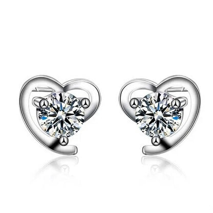 1 Pair Simple Style Heart Shape Inlay Sterling Silver Artificial Diamond Ear Studs