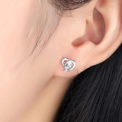 1 Pair Simple Style Heart Shape Inlay Sterling Silver Artificial Diamond Ear Studs